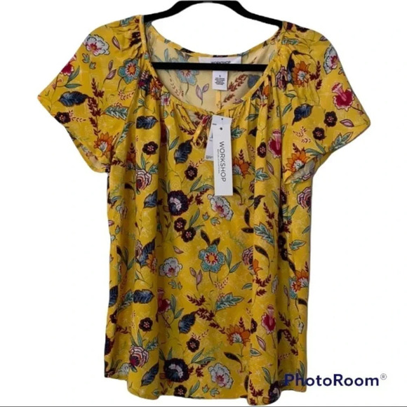 Workshop Republic Summer Yellow Floral Print Top - Picture 1 of 5